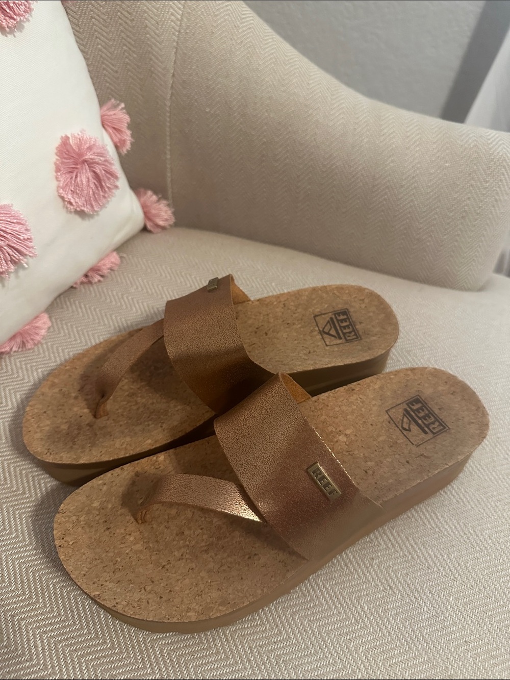 Reef Women's Cushion Sol Hi Copper Cork Wedge Sandals - Picture 3 of 4